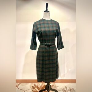 Wool Plaid Belted 1960’s Dress - Custom Made